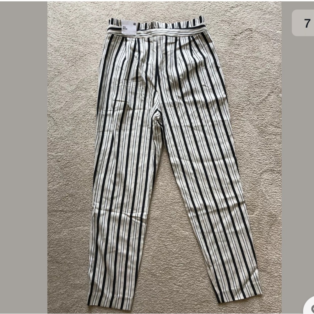 Express High Rise Ankle Striped Paperbag Pants Trousers White Black New Hi Waist - Picture 13 of 13